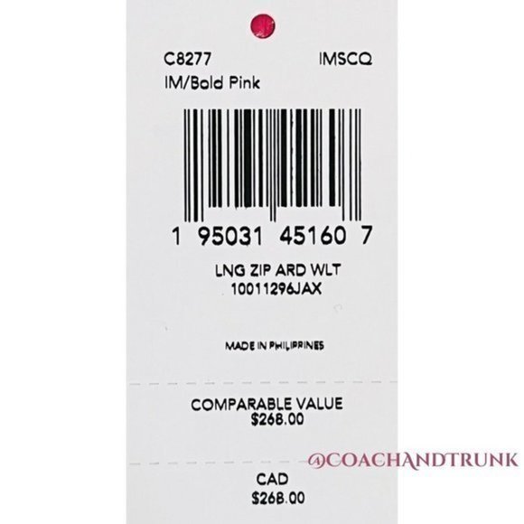 COACH Leather Long Zip Around Phone Wallet Detachable Sporty Strap Bold Pink NWT - Picture 8 of 9